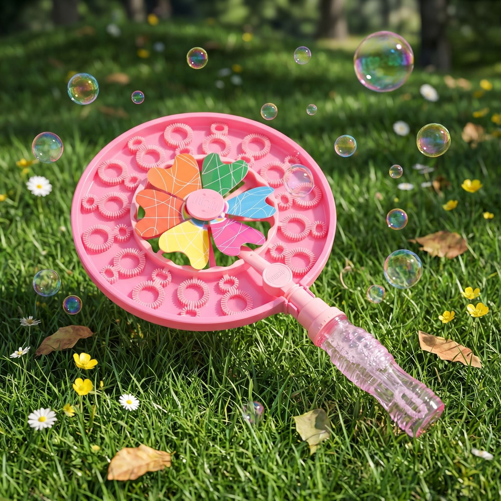 Windmill Bubble Wand, Double Ring Bubble Blower with Multi-Hole Bubble Effects, Handheld Bubble Maker for Outdoor Parties and Event Entertainment (2PCS)