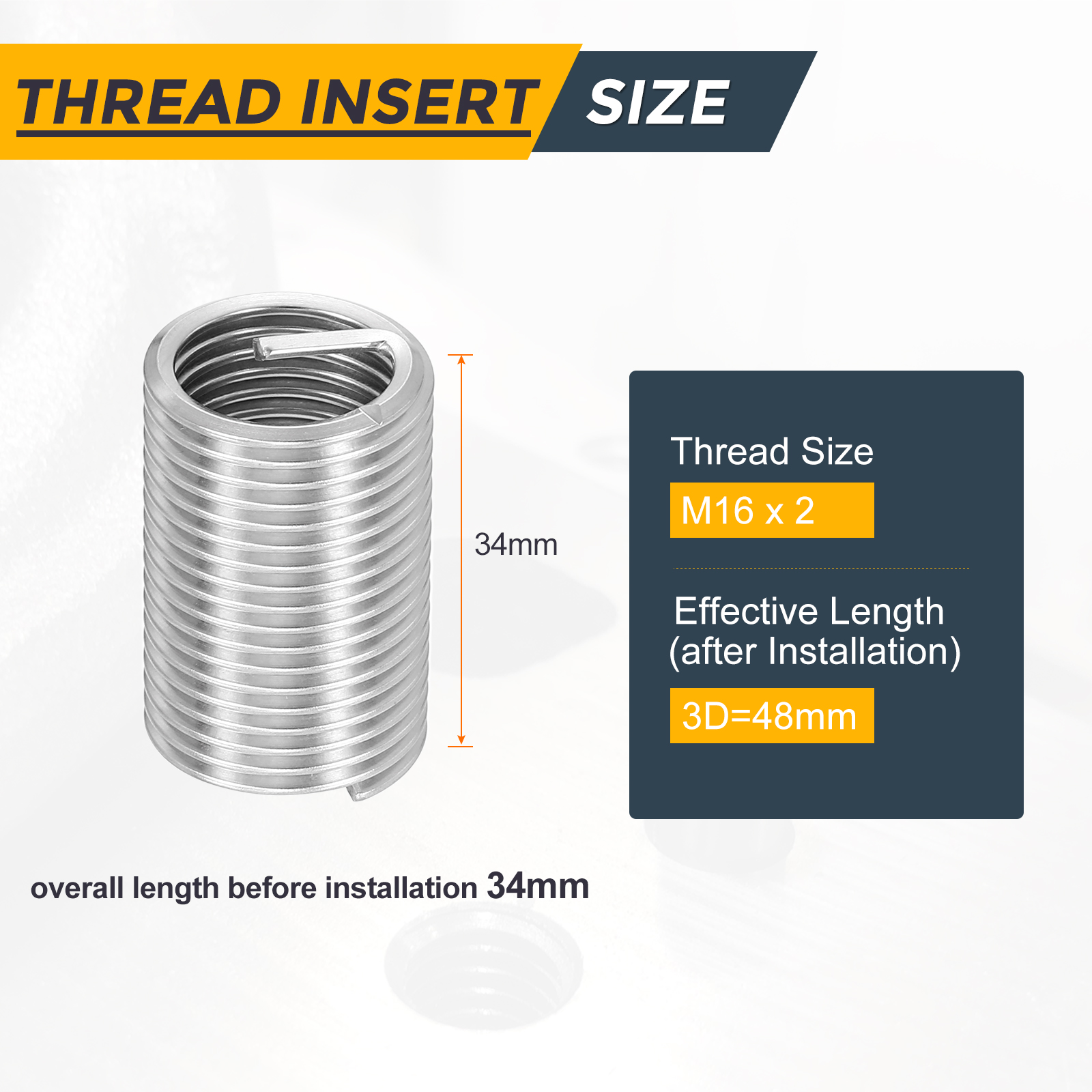 Uxcell 15pcs Wire Thread Inserts M16 x 2 x 3D Metric Helical Threaded Sleeve