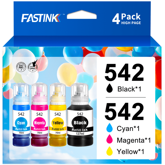 FASTINK Ink Bottle Replacement for Epson 542 Ink Refill Bottles for Epson Ink 542 (4 Pack)
