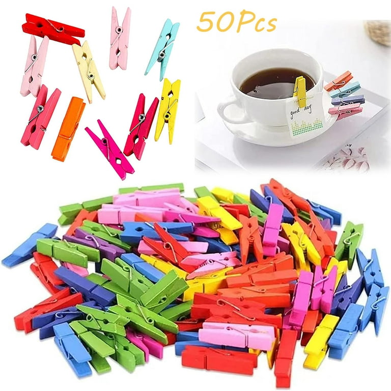 CNKOO 50 Pcs Sturdy Mini Wooden Colored Clips,Wooden Rainbow Colorful  Picture Clips, Mini Natural Wooden Clothespin, Display Artwork, Hanging  Decorative Tiny Cards 