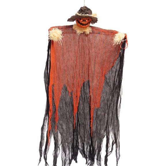 Outdoor Halloween Animatronics Decoration, 70" Scary Hanging Pumpkin Scarecrow with Flash Red Glowing Eyes,Spooky Sounds for Yard,Patio,Haunted House,Creepy Animated Pumpkin Ghost Decor