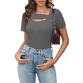 thumbnail image 6 of Kovlvoll Womens Tops Short Sleeve Cutout Neck Ribbed Slim Fitting Comfy Shirts Fashion Basic Tees Going out Top, 6 of 7