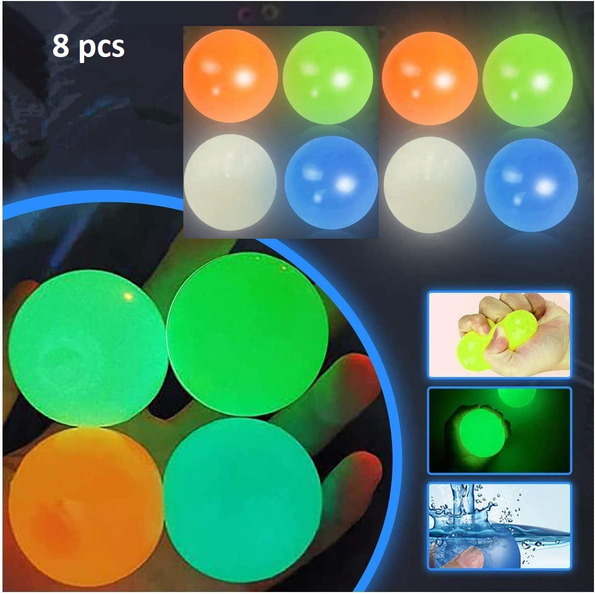 8 Pcs Slingshot Chicken,Stress Balls Glow Sticky Balls Squishy Toys Toys Sensory Toys Stress Toys-Stick to The Wall Ceiling That Stick to The Ceiling 8 Pcs Ceiling Balls Glow in The Dark