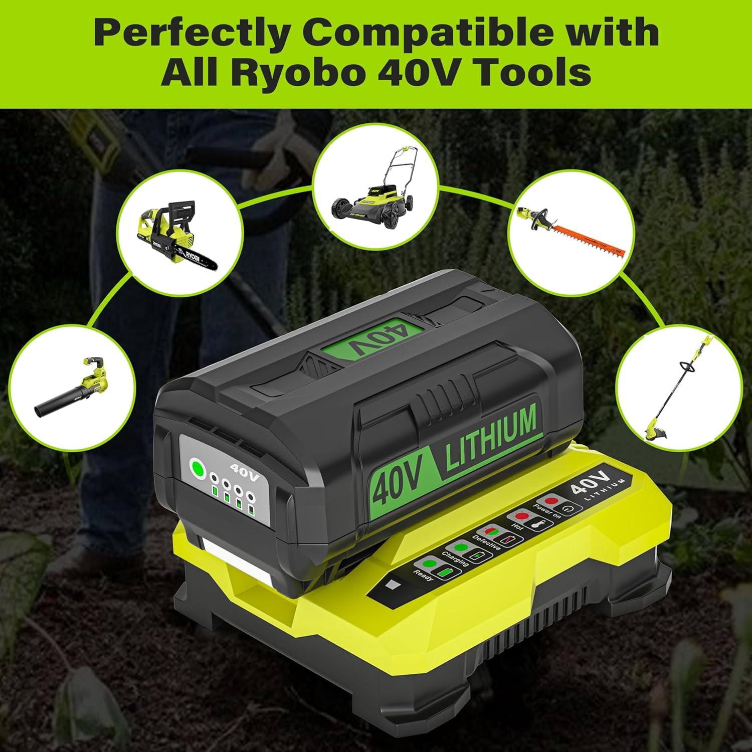 40V Charger for Ryobi OP401S 40V Battery, OP406A OP404 OP401 Replacemant Battery Charger for Ryobi OP40605 OP40602 OP40601 OP4050 OP40501 OP4050A OP4040 OP40404 OP40401 OP4030 OP40301 OP40201