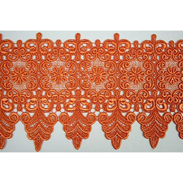10 Couleurs de Dentelle Florale Brodée en Guipure (Orange)