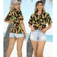 thumbnail image 3 of LA LEELA Women's Funky Button Down Short Sleeve Blouse Top Dress Shirt Beach Hawaiian Floral Shirts for Women M Autumn Leaves, Black, 3 of 5
