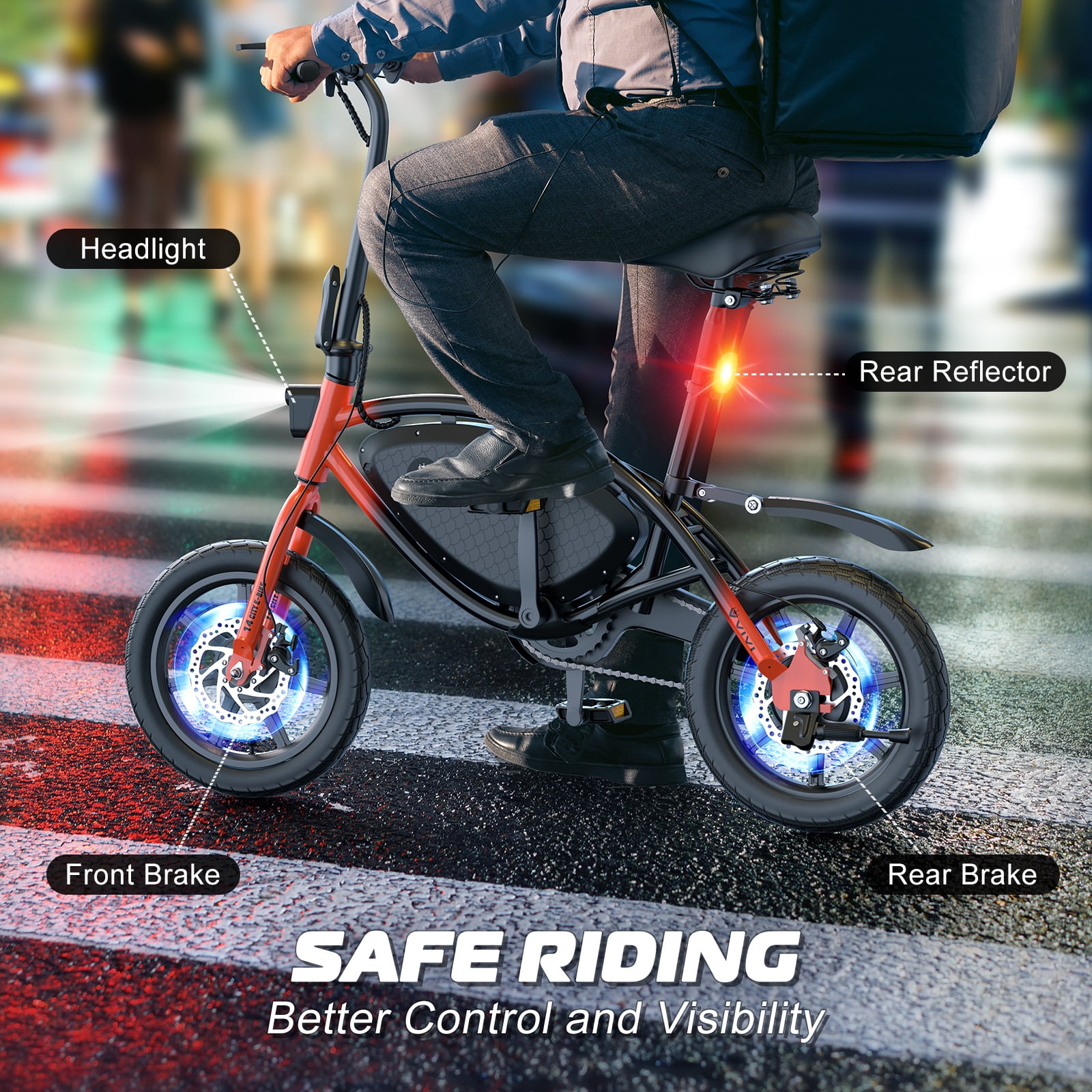 Vivi 14" Electric Bike for Adults with Peak 500W Motor, 20MPH Folding Electric Bicycle with Cruise Control, 40Miles(Pedal-Assist) Commuting Ebike with 48V 374.4WH Battery, Integrated Wheels, UL 2849