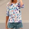 thumbnail image 7 of HLKJKLS Long Sleeve Shirts For Women Spring Print 3/4 Sleeve Round Neck Loose T Shirt Polyester Spandex Casual Fashion Purple S-3Xl, 7 of 7