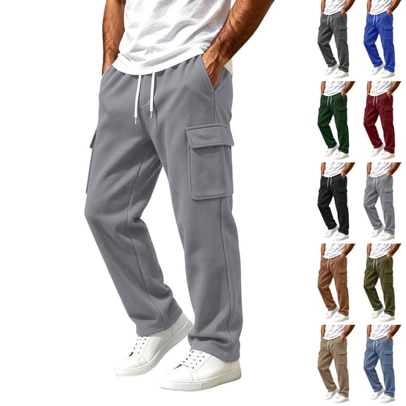 Diufon Cargo Sweatpants for Men Drawstring Fleece Lined Athletic Joggers Casual Loose Sweat Pants with Multi Pockets