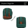 thumbnail image 3 of Canvas Leather Toiletry Bag Travel Bathroom Shaving Dopp Kit with Dual Compartment Green, 3 of 7