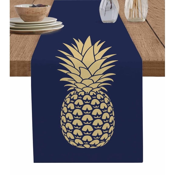 Pineapple Table Runner 72 Inches, Gold Yellow Navy Blue Tropical Fruit Summer Bed Runner Dresser Scarves Tabletop for Indoor Outdoor Parties/Ceremony/Banquet, 18" x 72"