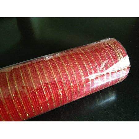 Metallic Poly Deco Mesh - Red/Gold