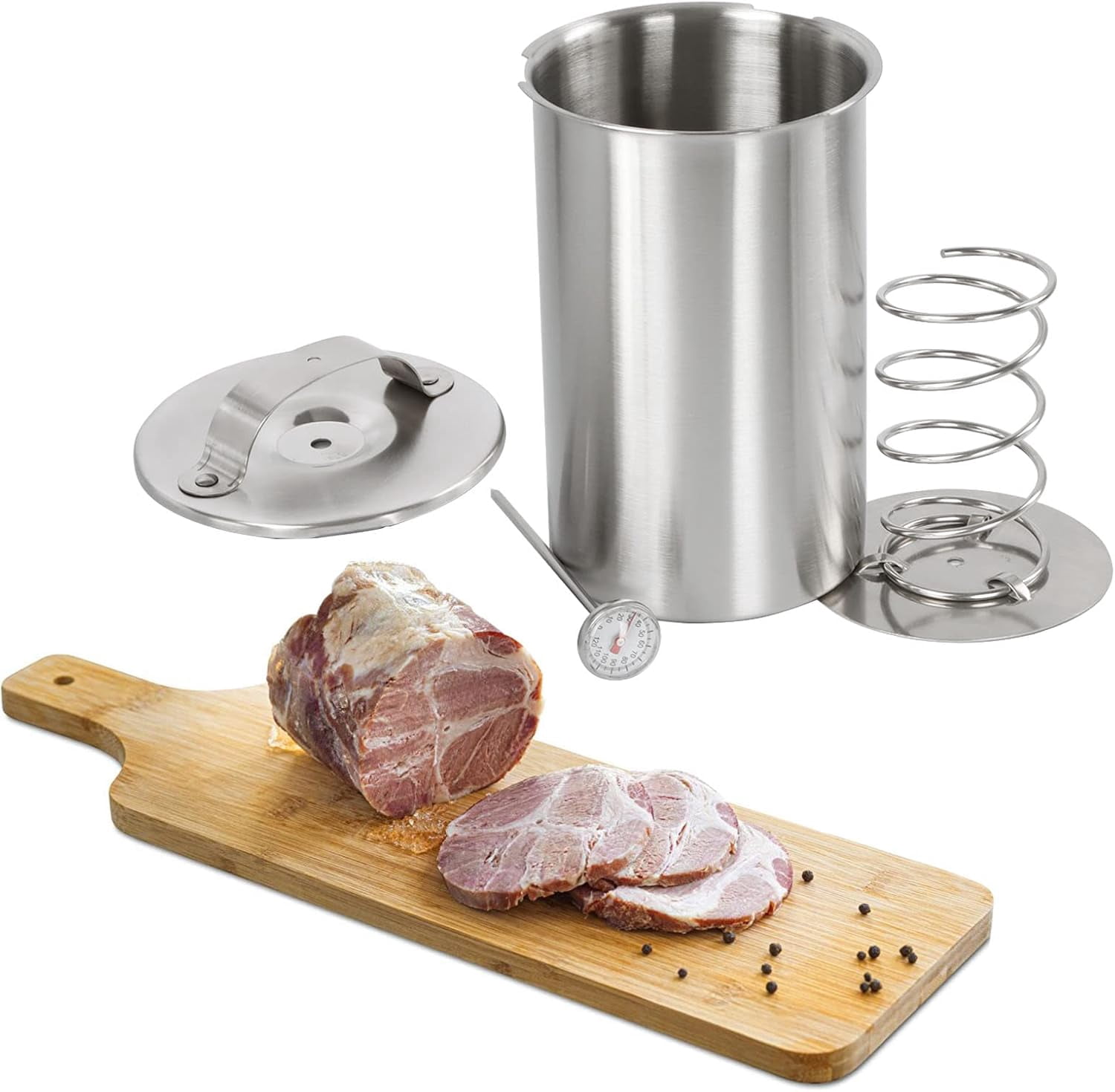 Stainless Steel Deli Meat Press, 304 Stainless Steel  Tool with Thermometer & Spring Mechanism,Maker for Homemade Sandwiches and Lunch Mea