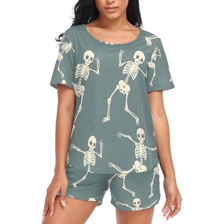 joogoo Women s Pajama Set Many Skeleton Dancing Short Sleepwear Loungewear with Pockets XXL