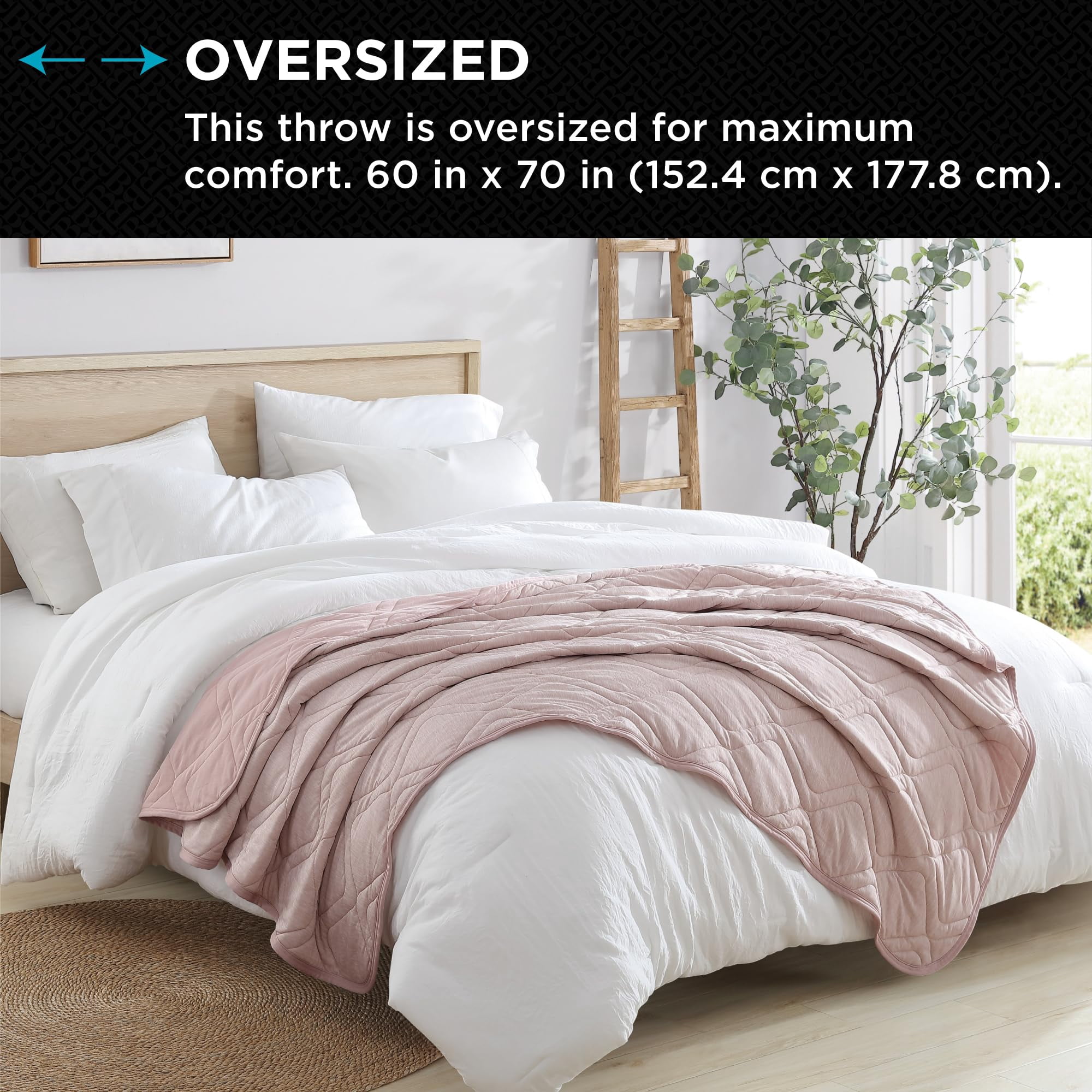 Brookstone Cooling Comfort Throw Blankets for Sleeping - Innovative Cooling Dual-Sided Throw - Oversized Cool Blanket for Hot Sleepers - Nylon and Polyethylene Blanket - Rose Smoke