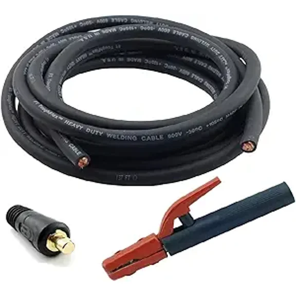 WeldingCity 10-ft 1-AWG USA-made Heavy Duty Welding Cable with Stick Electrode Holder Stinger and Dinse-type Twistlock Connector Plug for Welder Whip Lead