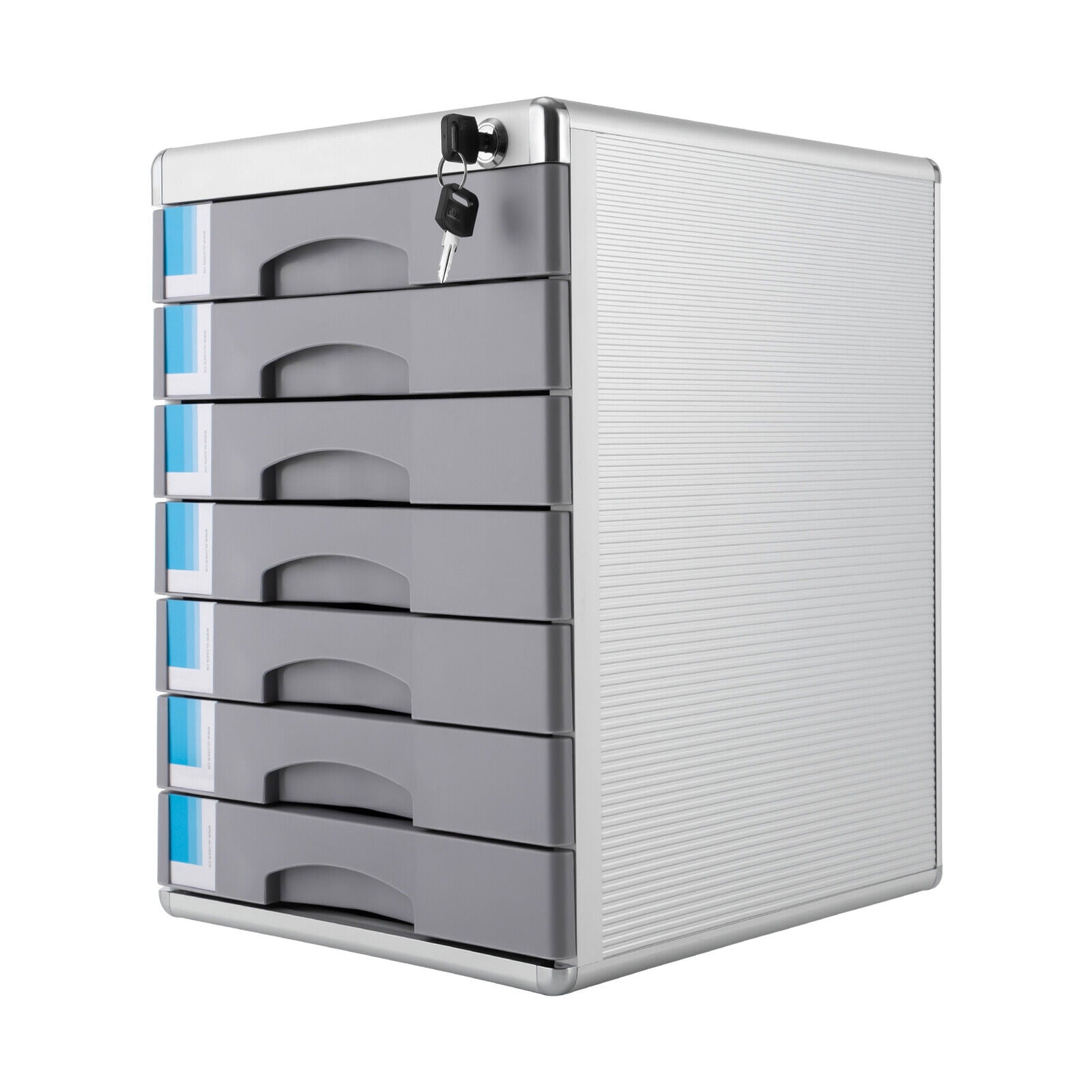 Office Filing Cabinet 7 Drawer Aluminum Alloy File Cabinet W/ Lock Desktop Grey