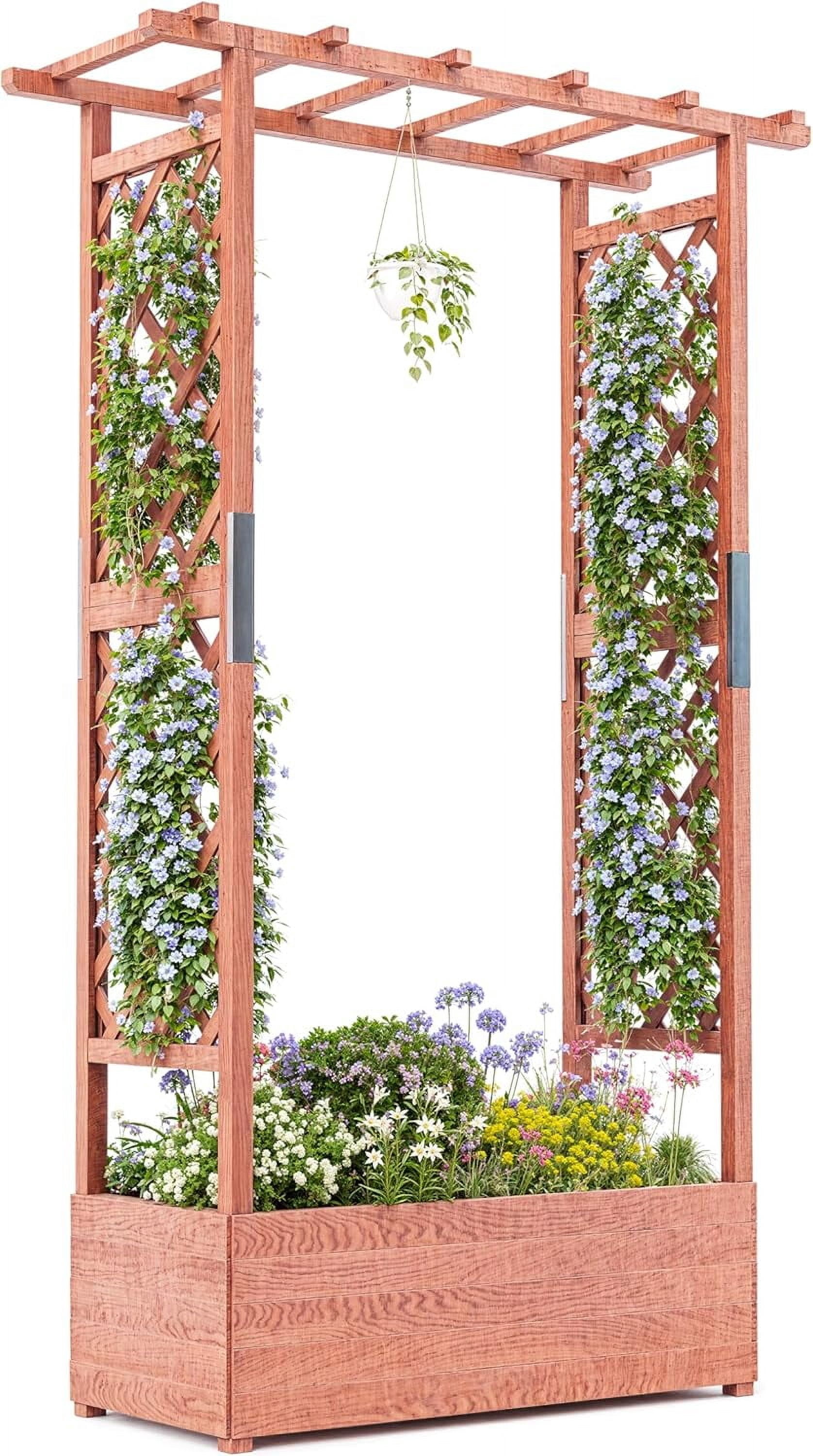 Riedhoff Wooden Raised Garden Bed with Trellis, Hanging Roof & Side Trellis, 43 x 17 x 72"
