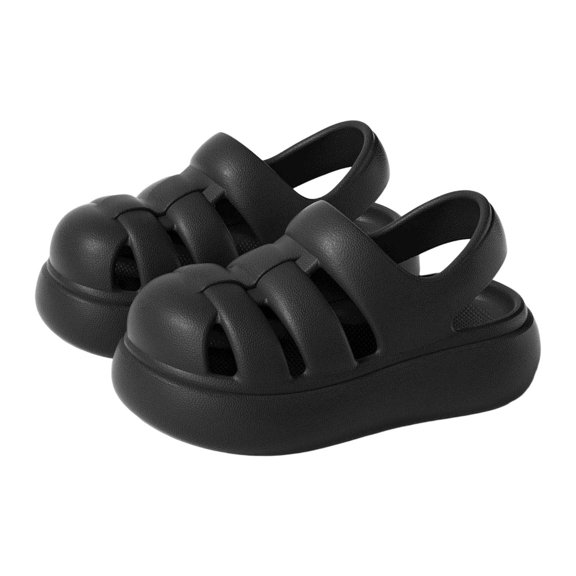 Floleo Kids' Closed-Toe Woven EVA Sandals, Lightweight Non-Slip Thick Sole Breathable Summer Outdoor Shoes (Black,12-15 Months)