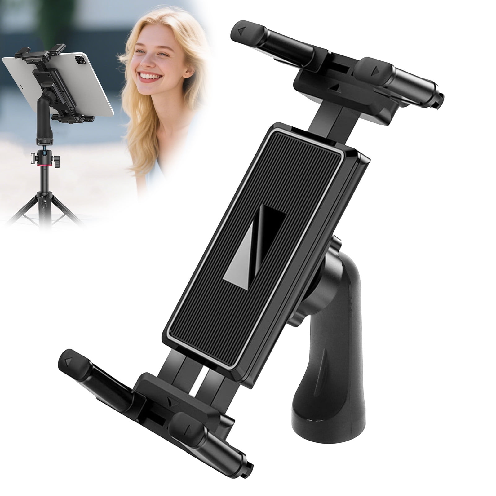 TSV 360° Rotatable Tripod Mount Adapter for Tablets, Fit for iPad, Samsung Galaxy Tab, Monopod, Black