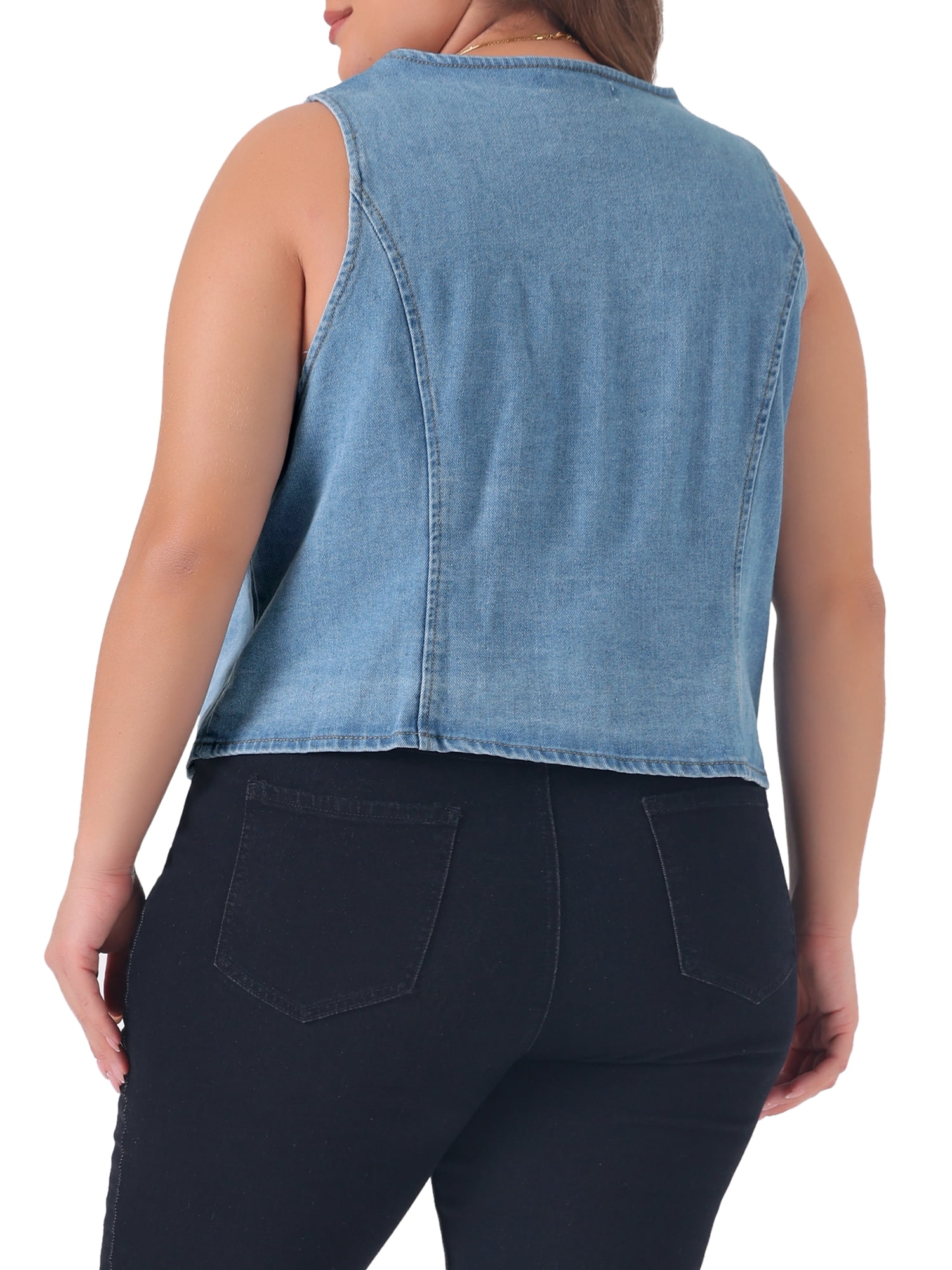 DARING DIVA Women's Plus Size Button Down Waistcoat Denim Vest 2X Light Blue