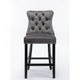 thumbnail image 4 of Velvet Upholstered Barstools with Button Tufted and Chrome Nailhead Trim, Leisure Style Bar Chairs with Wooden Legs for Kitchen Island Restaurant Pub Counter, Set of 2, Gray, 4 of 9
