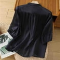 thumbnail image 6 of WREESH Women's Summer Boho Button Down Shirts Cotton Linen Blouses with Printed Loose Shirts for Three Quarter Sleeve Tops, Navy, 6 of 9