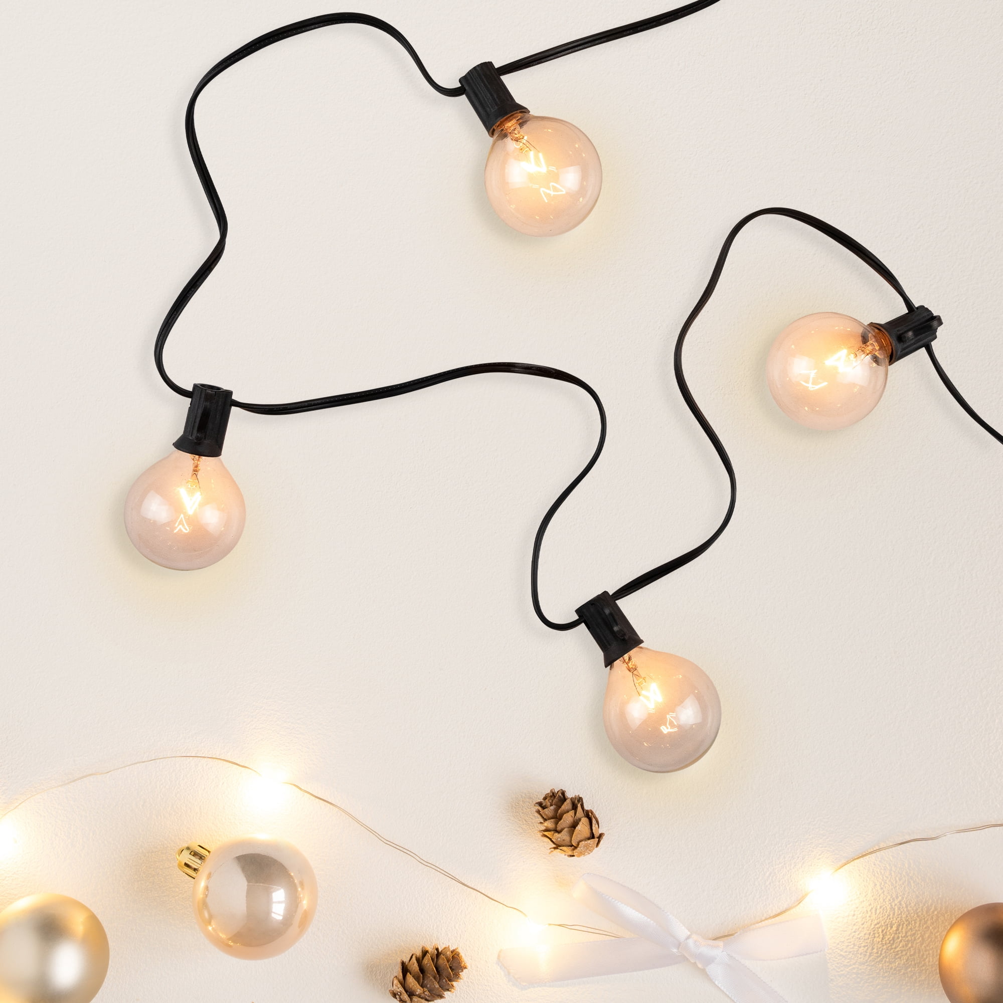 10-Count Clear G50 Globe Christmas Light Set, 9ft Black Wire