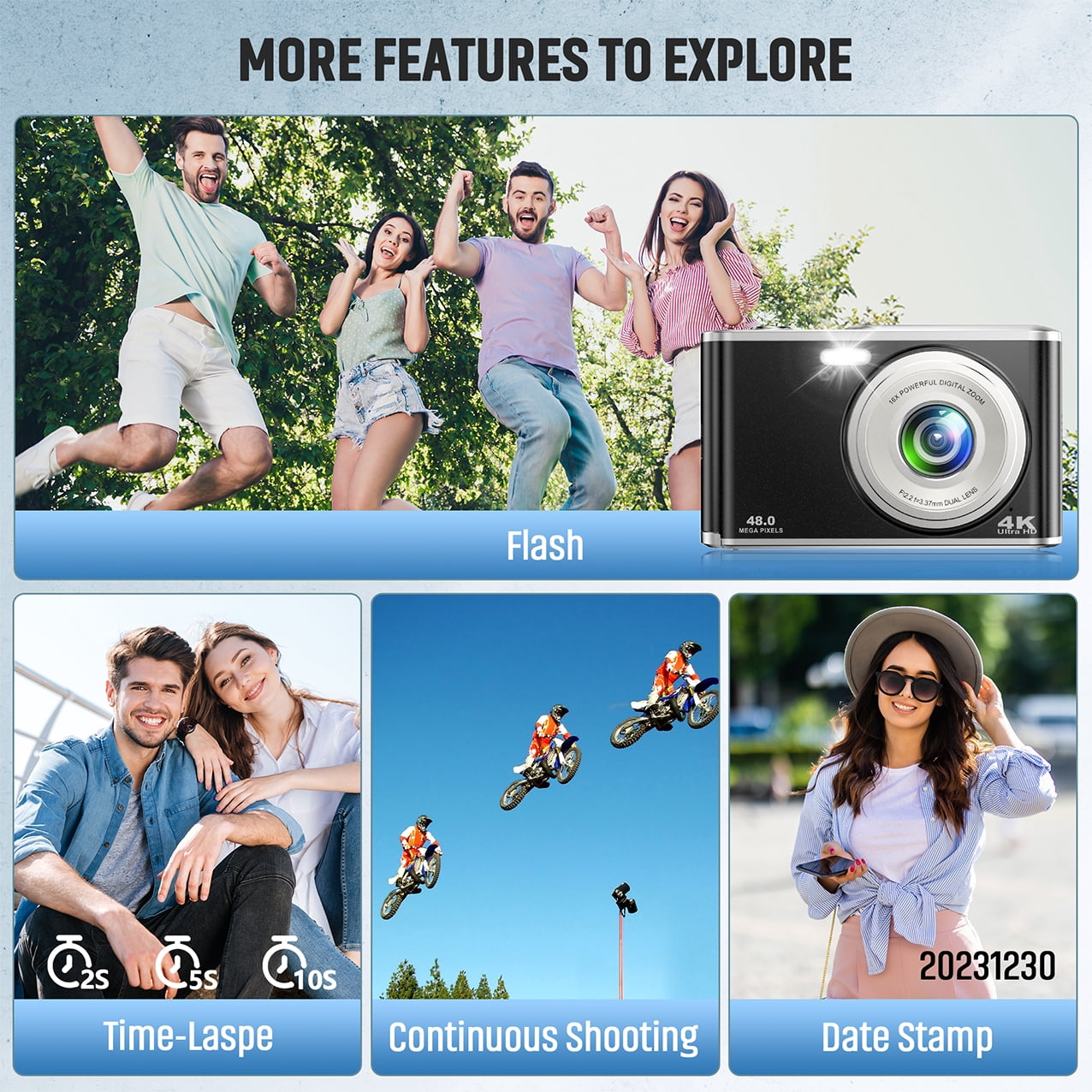 Retro Digital Camera 4K, with Dual Camera Date Stamp Autofocus 32GB TF Card 48MP Filter Effects, Portable Travel Vlogging Camera, Black