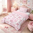 thumbnail image 2 of Meiyoeat Cute Bow Print Twin Comforter Sets 2pcs, Watercolor Gingham Pattern Bedding Set, Pink White,Pink Reversible, 2 of 6