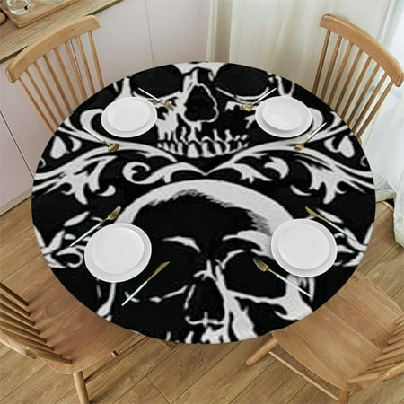 

BCIIG Skulls Gothic Art Round Table Cover Stain Resistant Washable Indoor Outdoor Tablecloth Kitchen Dining Wedding Parties 100% Polyester Elastic Edge Waterproof 42 -46