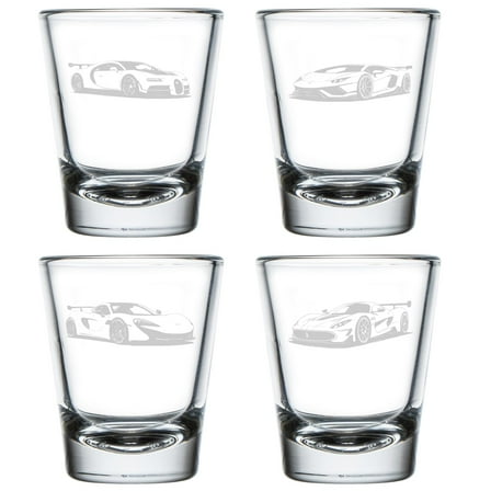 Set of 4 Shot Glasses 1.75oz Shot Glass Gift Modern Super Cars Collection