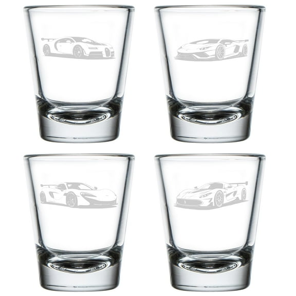 Set of 4 Shot Glasses 1.75oz Shot Glass Gift Modern Super Cars Collection