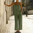 thumbnail image 6 of hoksml Women's 2 Piece Linen Cotton Set, Vacation Outfits for Women, Cami Top and Wide Leg Pants, 6 of 6