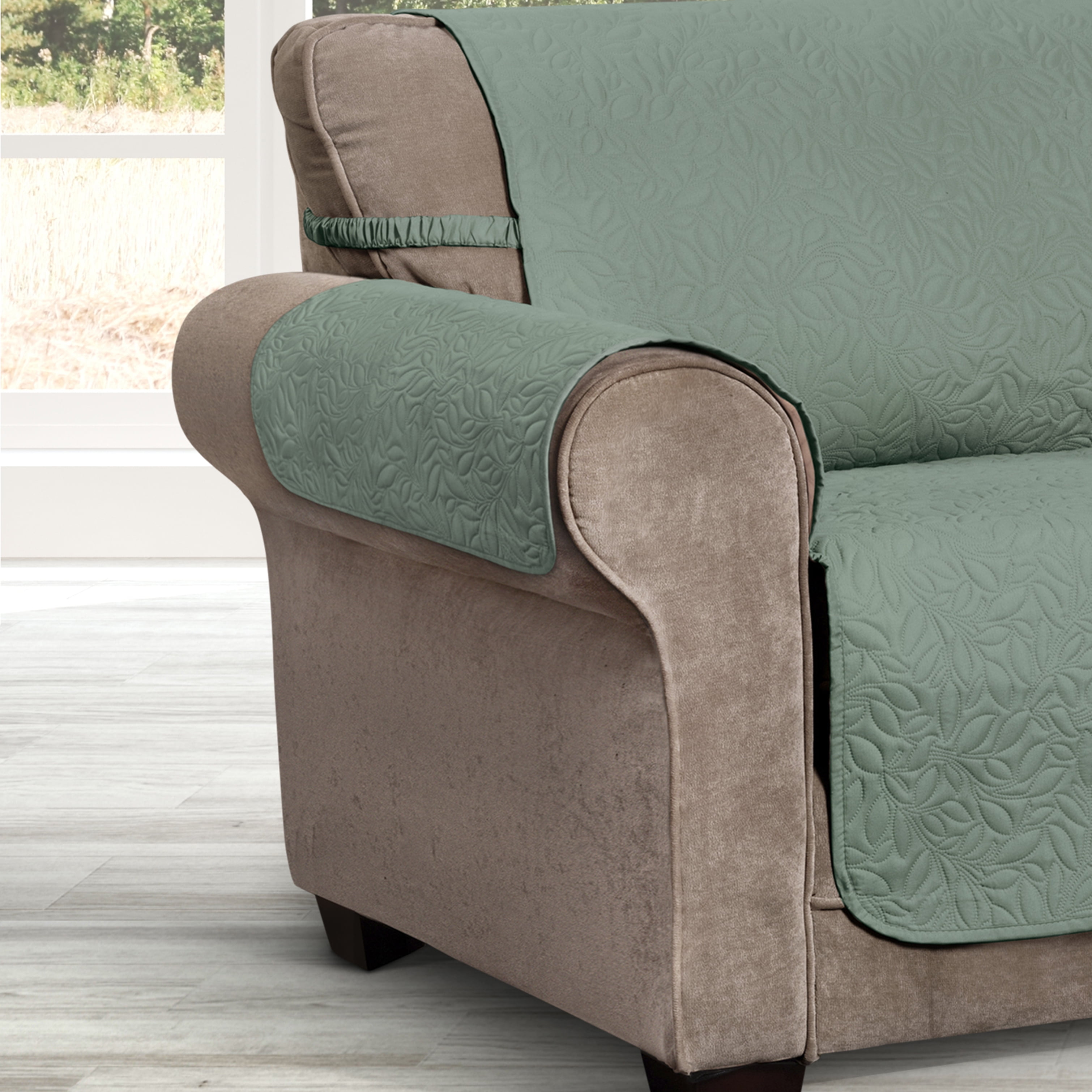 Innovative Textile Solutions 1-Piece Belmont Leaf Secure Fit Sofa Furniture Cover Slipcover, Moss