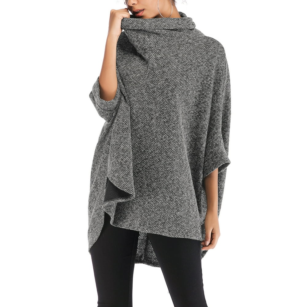 SAYFUT SAYFUT Womens Turtleneck Poncho Sweater Shawls Capes Irregular