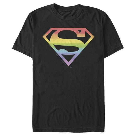 Men's Superman Classic Logo Rainbow Graphic Tee Black X Large