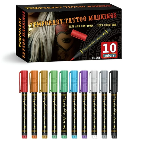 RAGUPEL 2026 New Temporary Tattoo Markers,Black Body Paint Pens,10-Color Skin Markers Temporary Pen with Gold Silver,Body Paint Halloween Makeup Kit for Adults Teen S,By