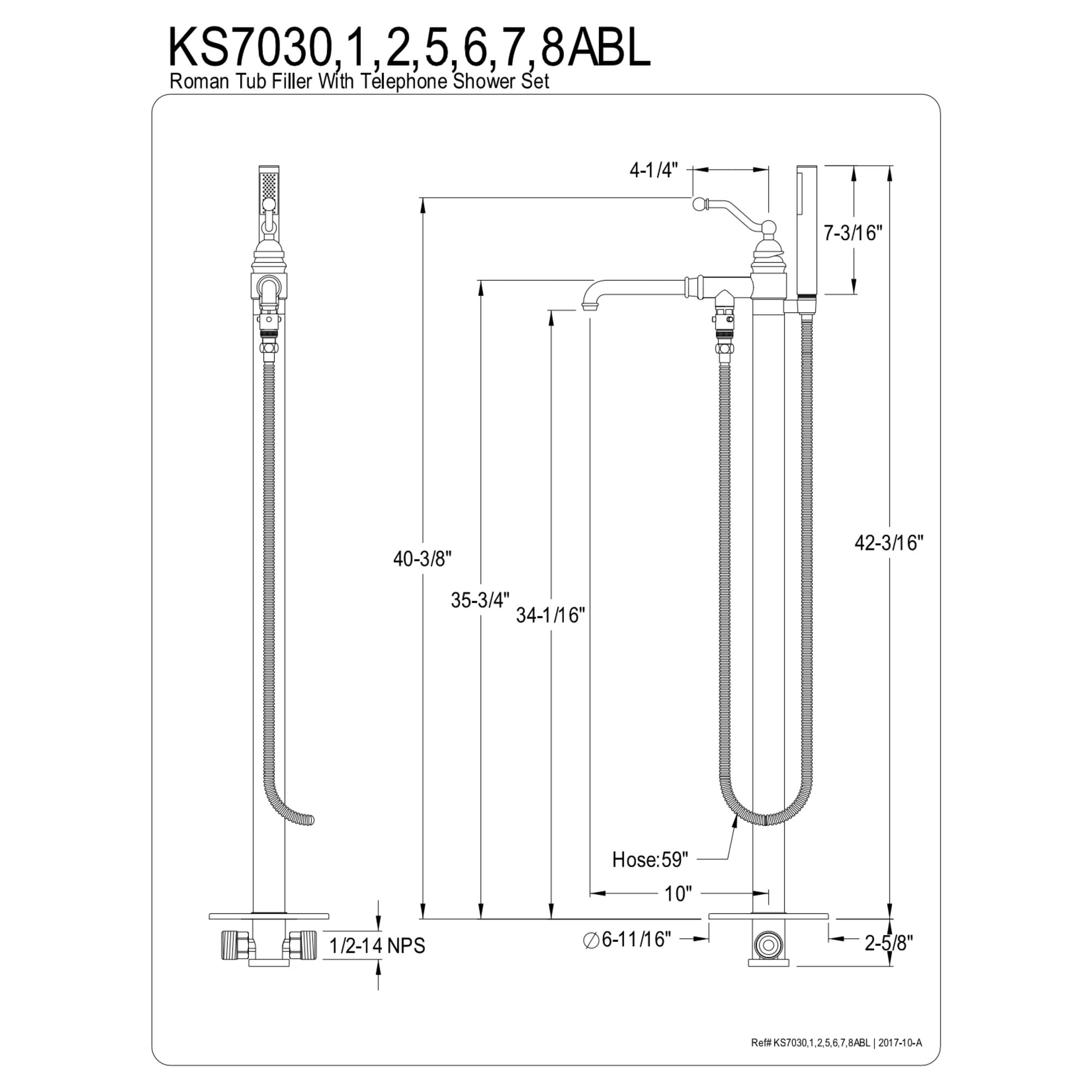 Kingston Brass KS7032ABL English Country Freestanding Tub Faucet with Hand Shower, Polished Brass