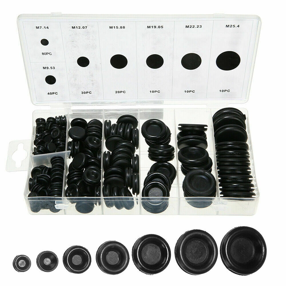 170PCS Rubber Blanking Grommets Wiring Bung Set Blind Assorted Plugs Open/Closed 
