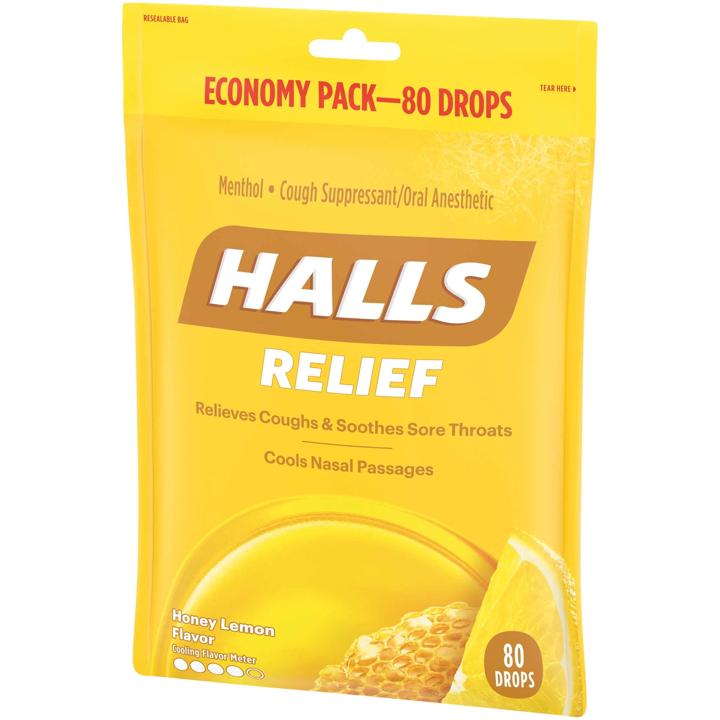 (2 pack) HALLS Relief Honey Lemon Cough Drops, Economy Pack, 80 Drops