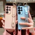thumbnail image 6 of for Samsung Galaxy S23 Ultra 5g 6.8” with Cute Heart Wrist Strap Stand Luxury Plating Solid Color Camera Protection Cover for Women Soft Silicone Shockproof Bumper for S23 Ultra (Pink), 6 of 10