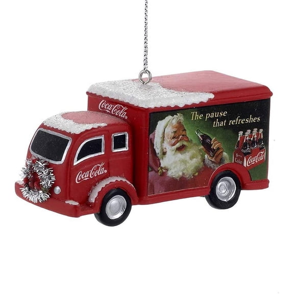 Coca-Cola Truck With Silver Wreath Christmas Ornament, 5.51 x 3.5 x 2.48 inches