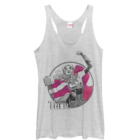 Women s Marvel Jane Foster Thor Hammer Racerback Tank Top White Heather X Large