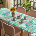 thumbnail image 3 of Easter Bunny Eggs Table Cloths for 8 Foot Rectangle Tables, Spring Leaves Daisy Flowers Green Stripes Patio Waterproof Elastic Fitted Tablecloths, Washable Rectangular Table Cover for Camping, 3 of 8