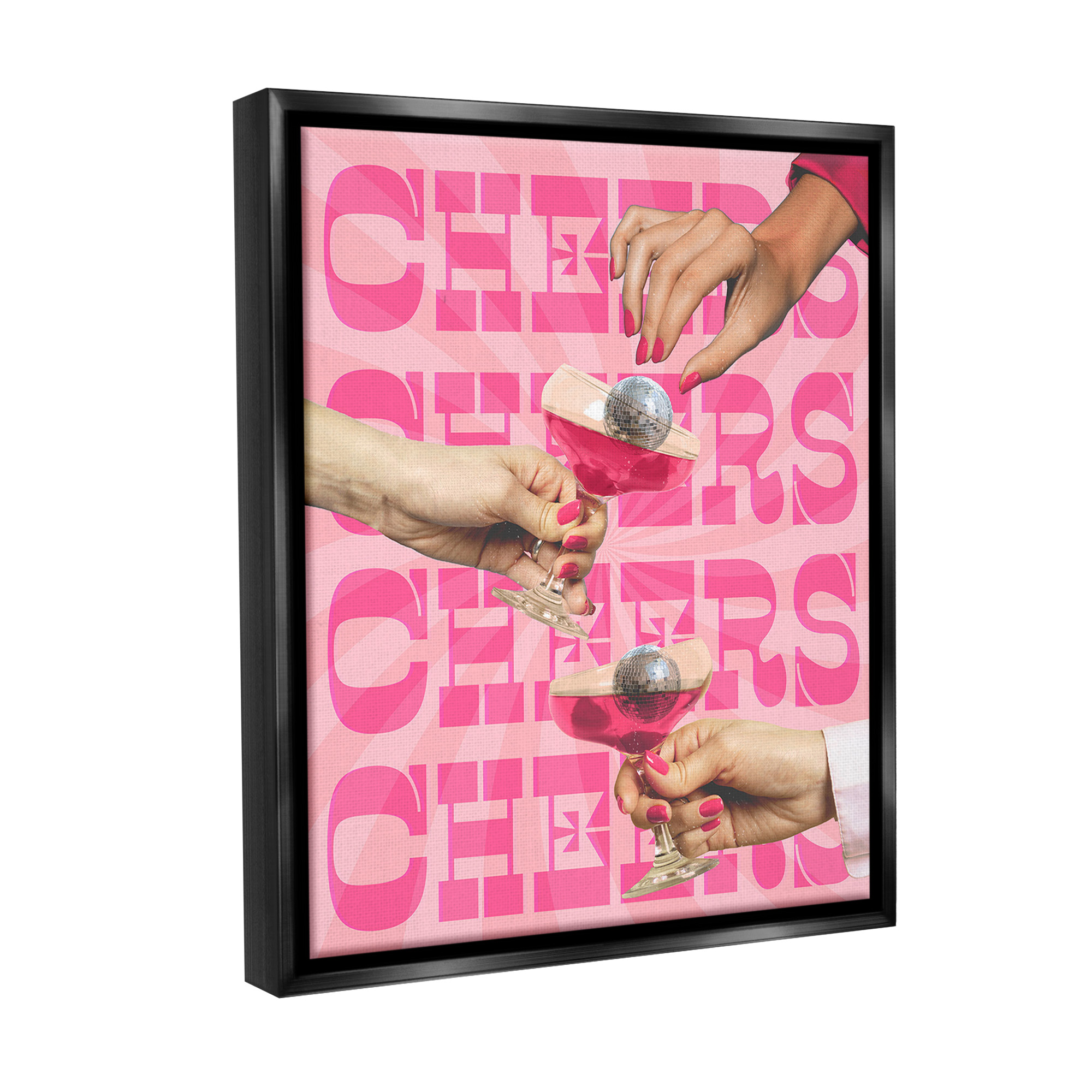 Stupell Industries Cheers Pink Margaritas Food & Beverage Painting Black Floater Framed Canvas Art Print Wall Art, 17 x 21