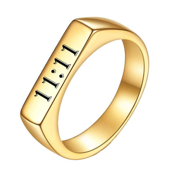 HIRPLIS Angel Number 11 11 Rings for Women Men Engraved Signet Stainless Steel Thin Rectangle Bar Lucky Dainty Simple Personalized Gift Jewelry Gold 11