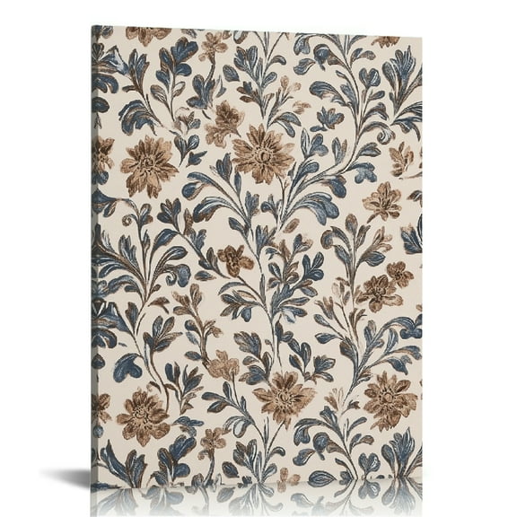 Autua Floral Wallpaper Blue Brown Canvas Wall Art Home Decor 12x16 in