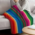 thumbnail image 3 of Mexican Stripes Blanket Soft Cozy Warm Twin Blanket for Bed, Plush Fuzzy Flannel Fleece Blankets for Sofa, Blue Boho Red Green Orange Art Simple Throw Blankets for Couch, Gifts for Men, 60"x80", 3 of 9