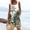 D_ Green, variant on Botanical Print Square Neck Short Overalls, Soft Comfort Fabric, Side Pockets, Relaxed Cutting for Outdoor Leisure and Daily Casual Moments Blue S